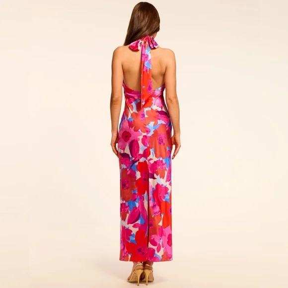 Ramy Brook Tatiana Floral Stretch Silk Halter Gown - Picture 3 of 13